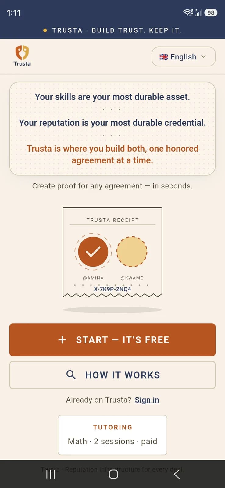The Trusta app — building a verifiable reputation